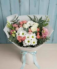 Букет цветов из:  Розы, Лизиантусы и Хризантемы в Круглолесском