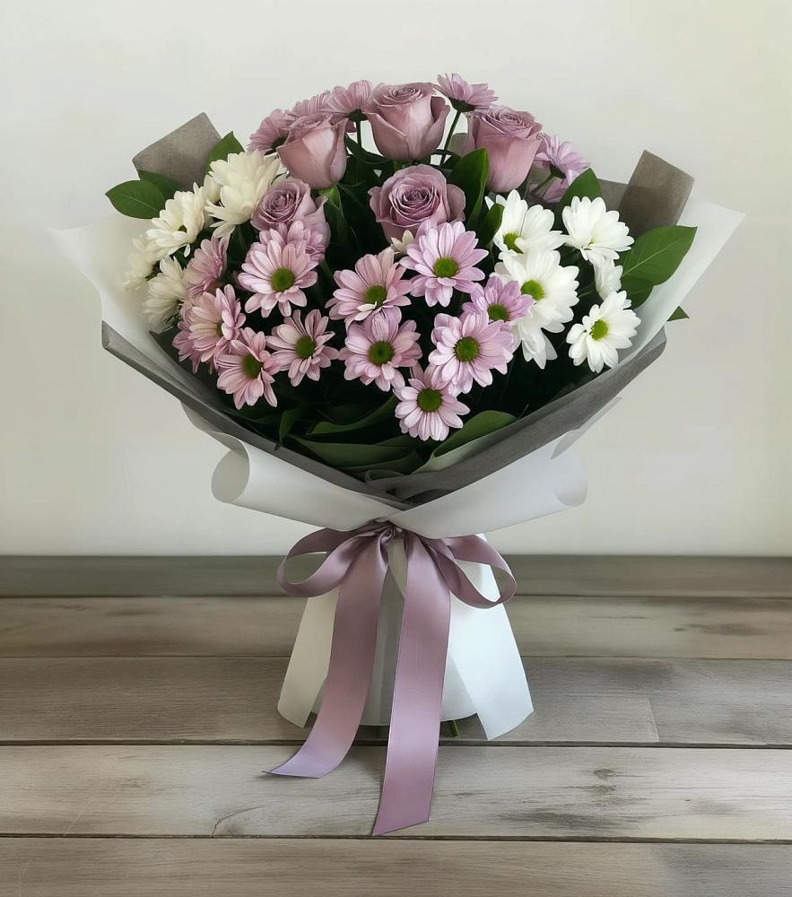 Букет цветов из: Хризантемы и Розы в Круглолесском