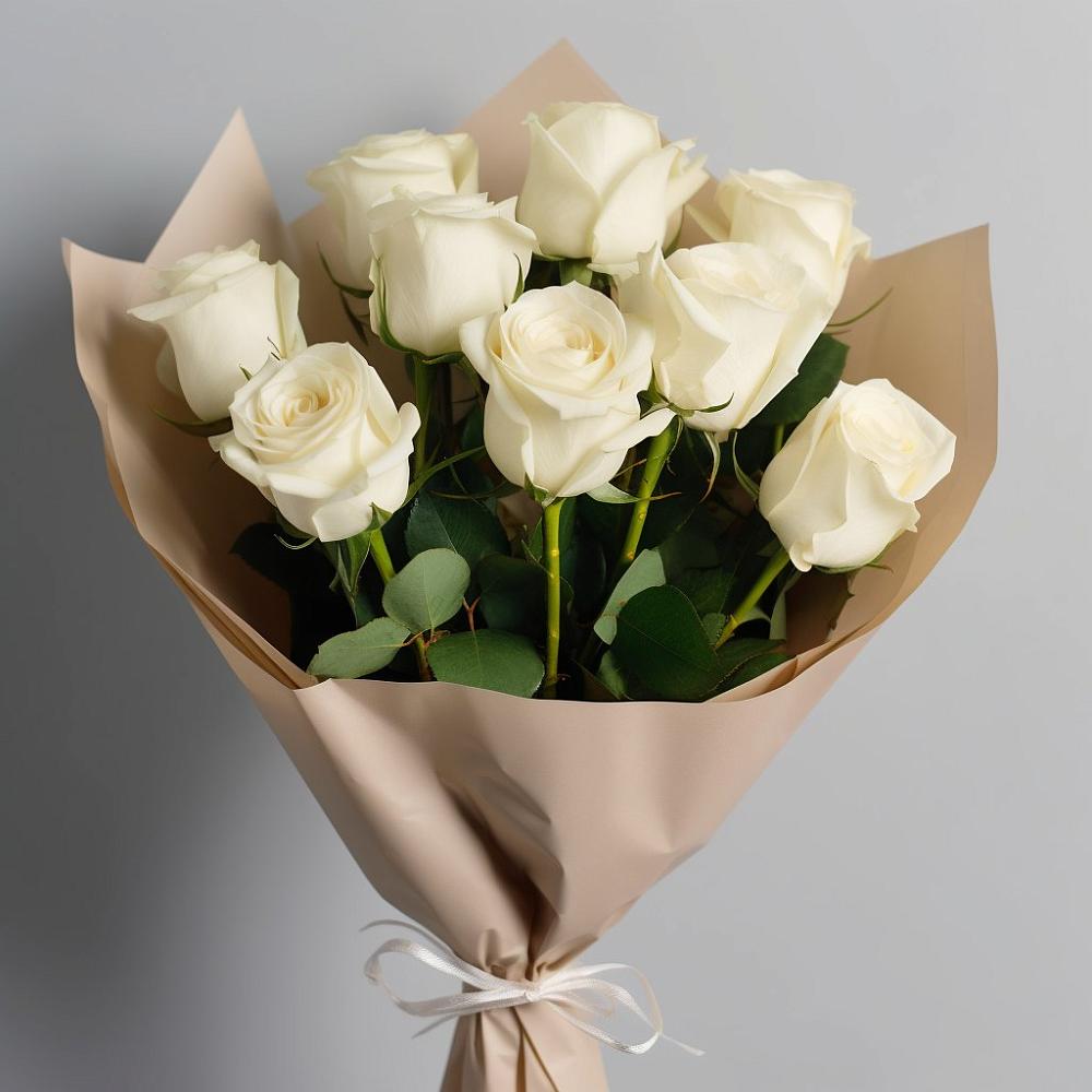 Букет 9 Белых роз Эдлесс Лав в Круглолесском