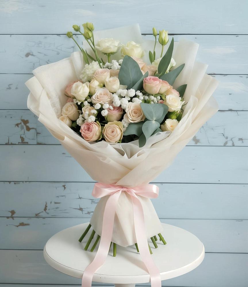 Букет цветов из: Розы и Лизиантусы в Круглолесском