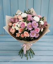 Букет цветов из:  Хризантемы, Розы и Альстромерии в Круглолесском