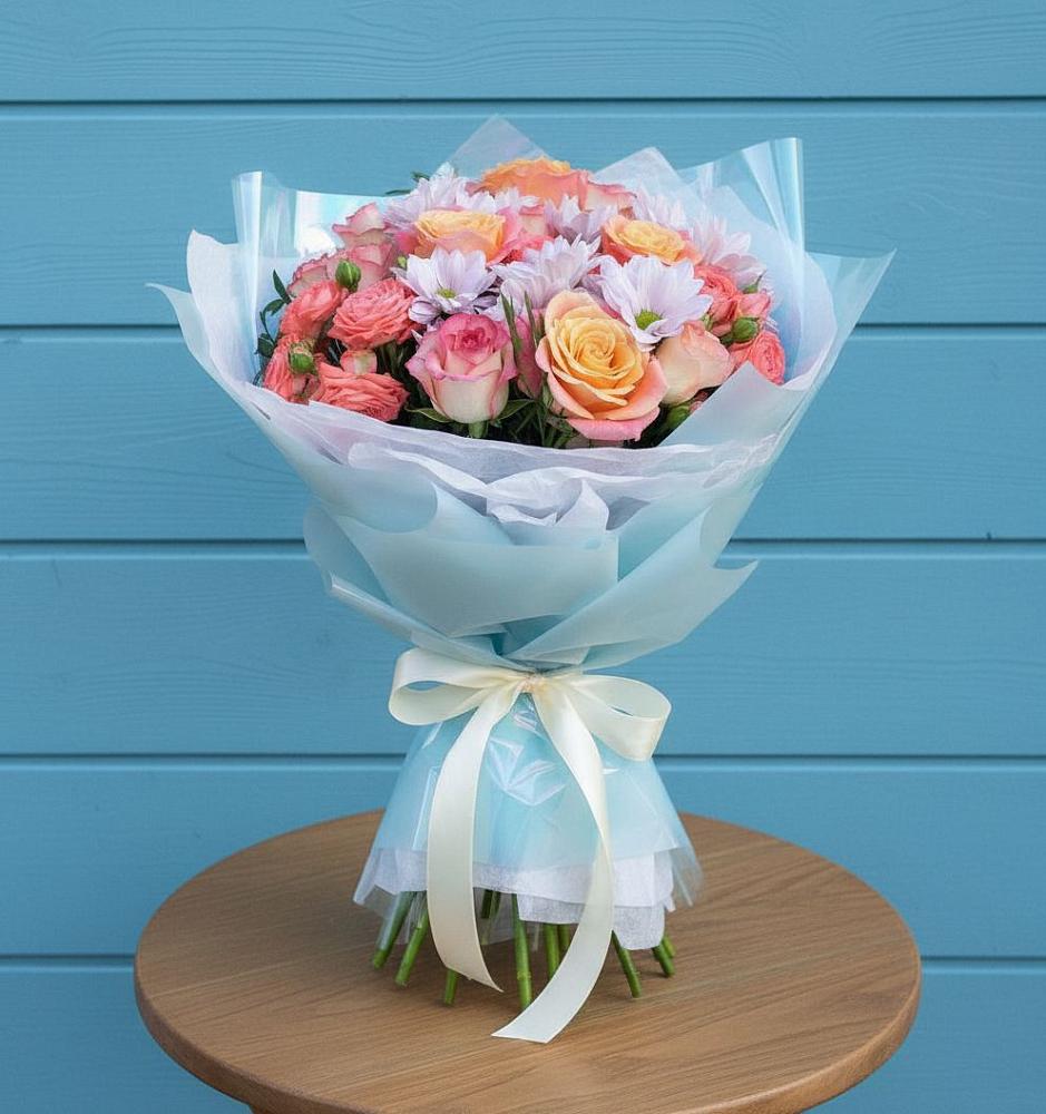 Букет цветов из: Хризантемы и Розы в Круглолесском