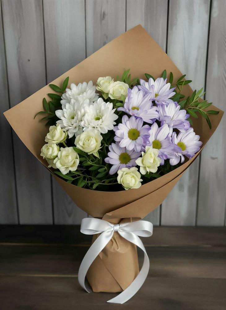 Букет цветов из: Хризантемы и Розы в Круглолесском