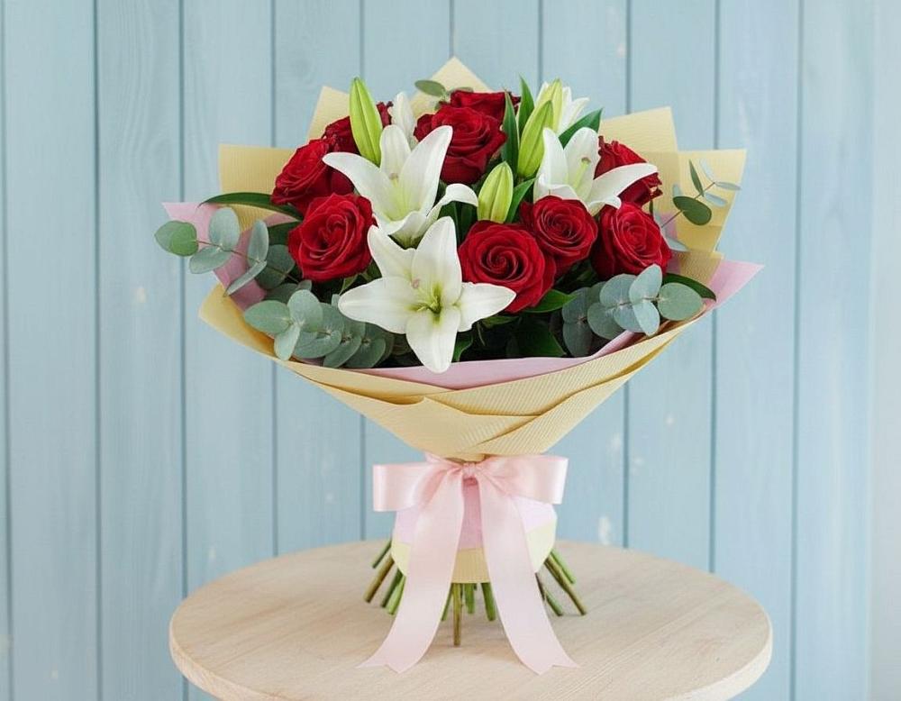 Букет цветов из: Лилии и Розы в Круглолесском